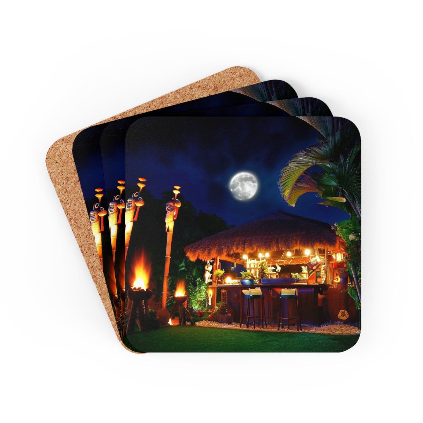 Tiki Coaster Set Corkwood