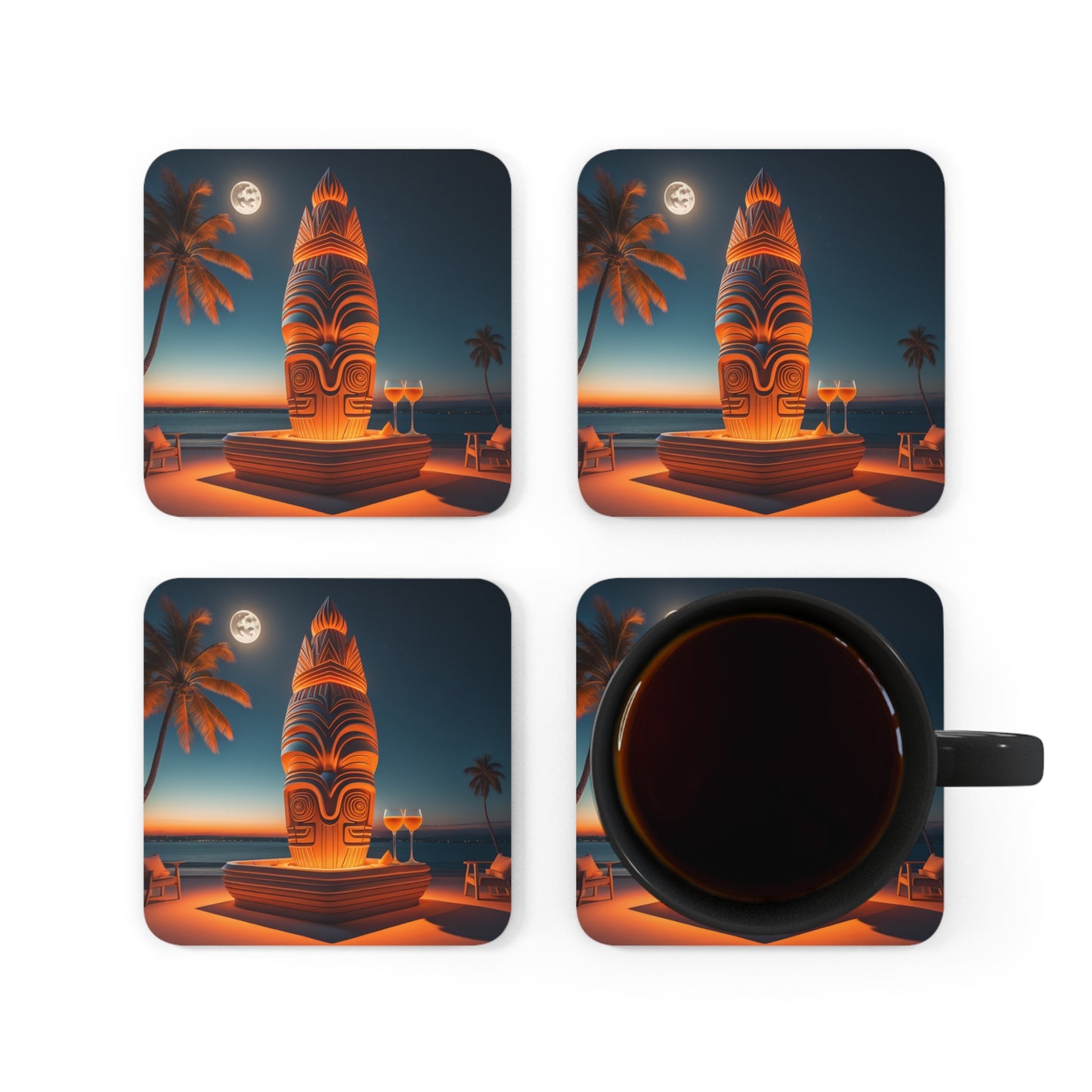 Tiki Coaster Set Corkwood