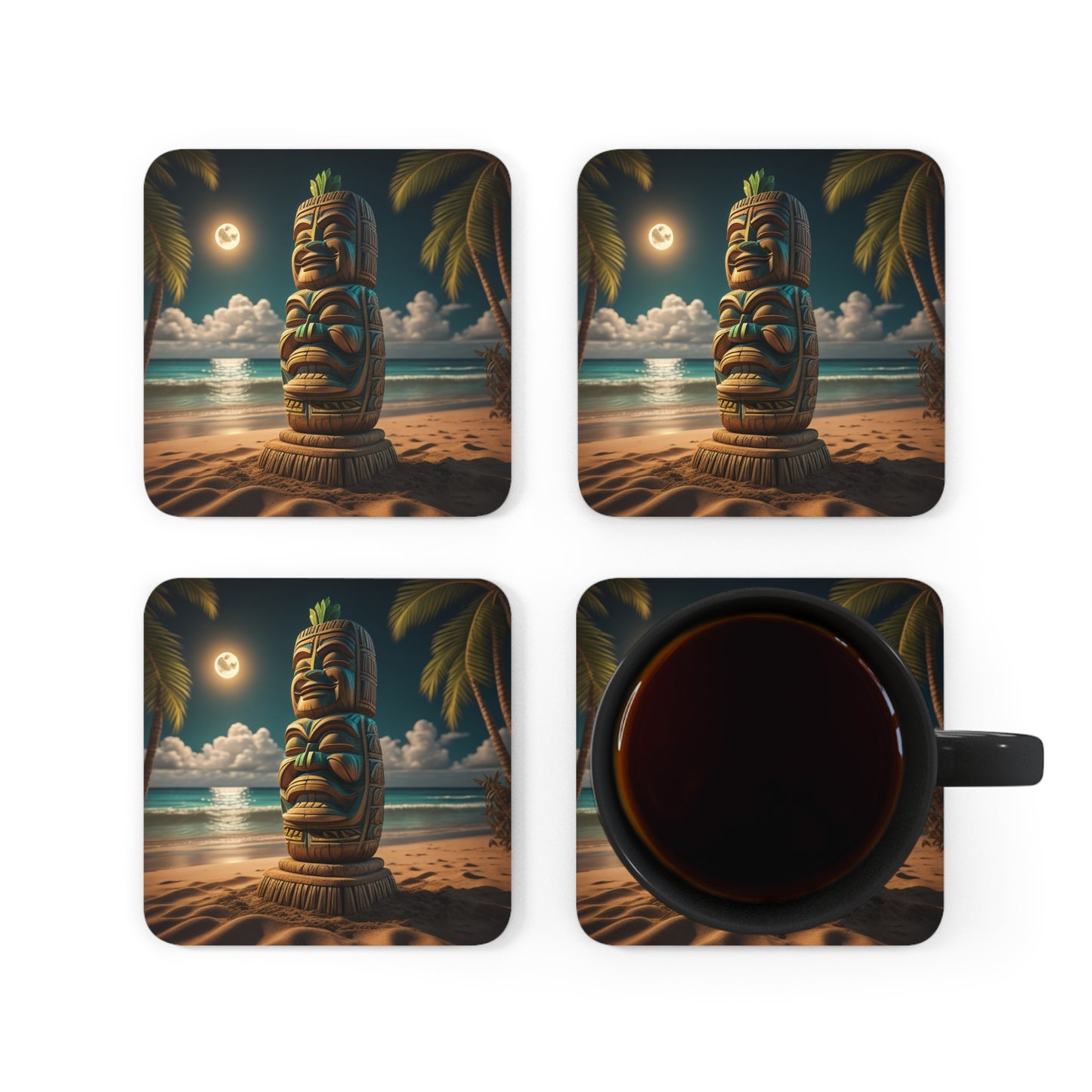 Tiki Coaster Set Corkwood