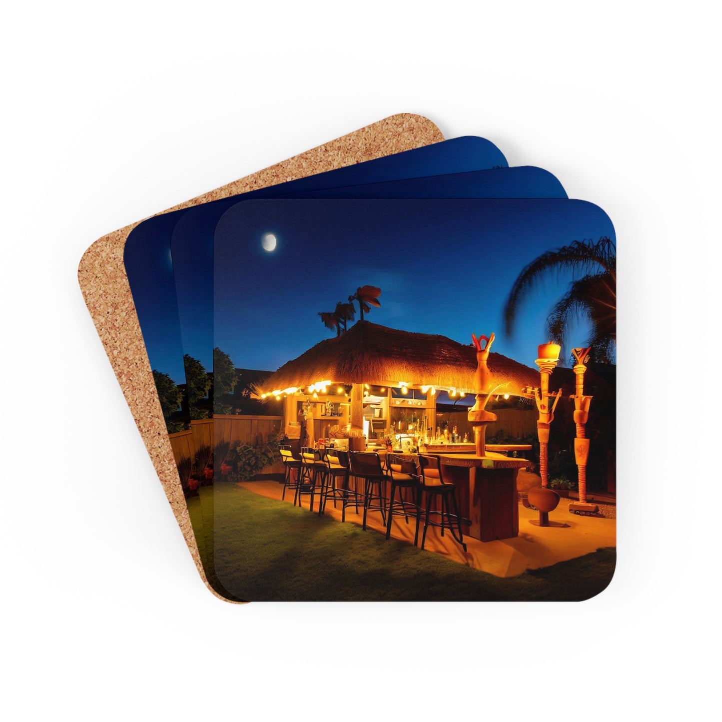 Tiki Coaster Set Corkwood