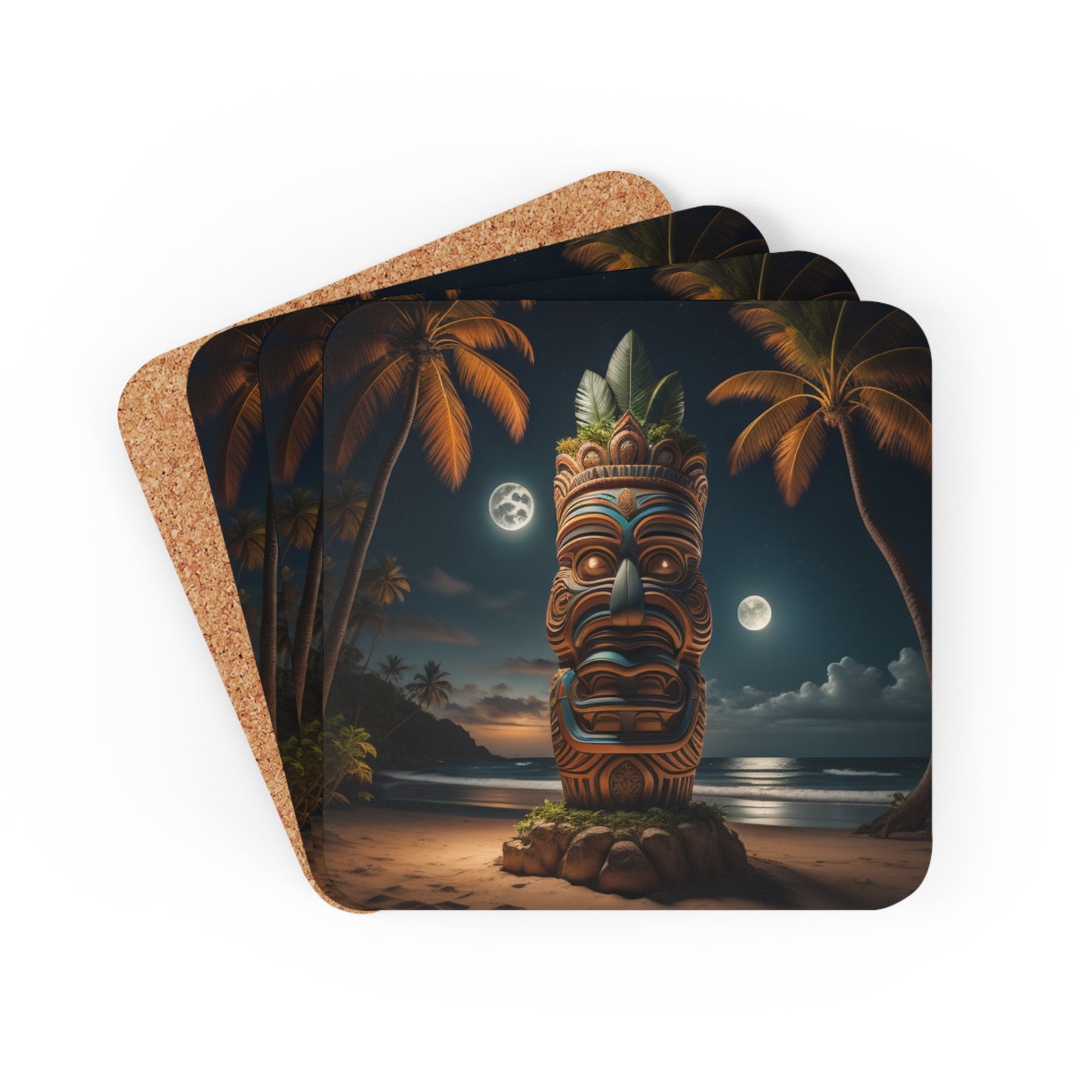 Tiki Coaster Set Corkwood