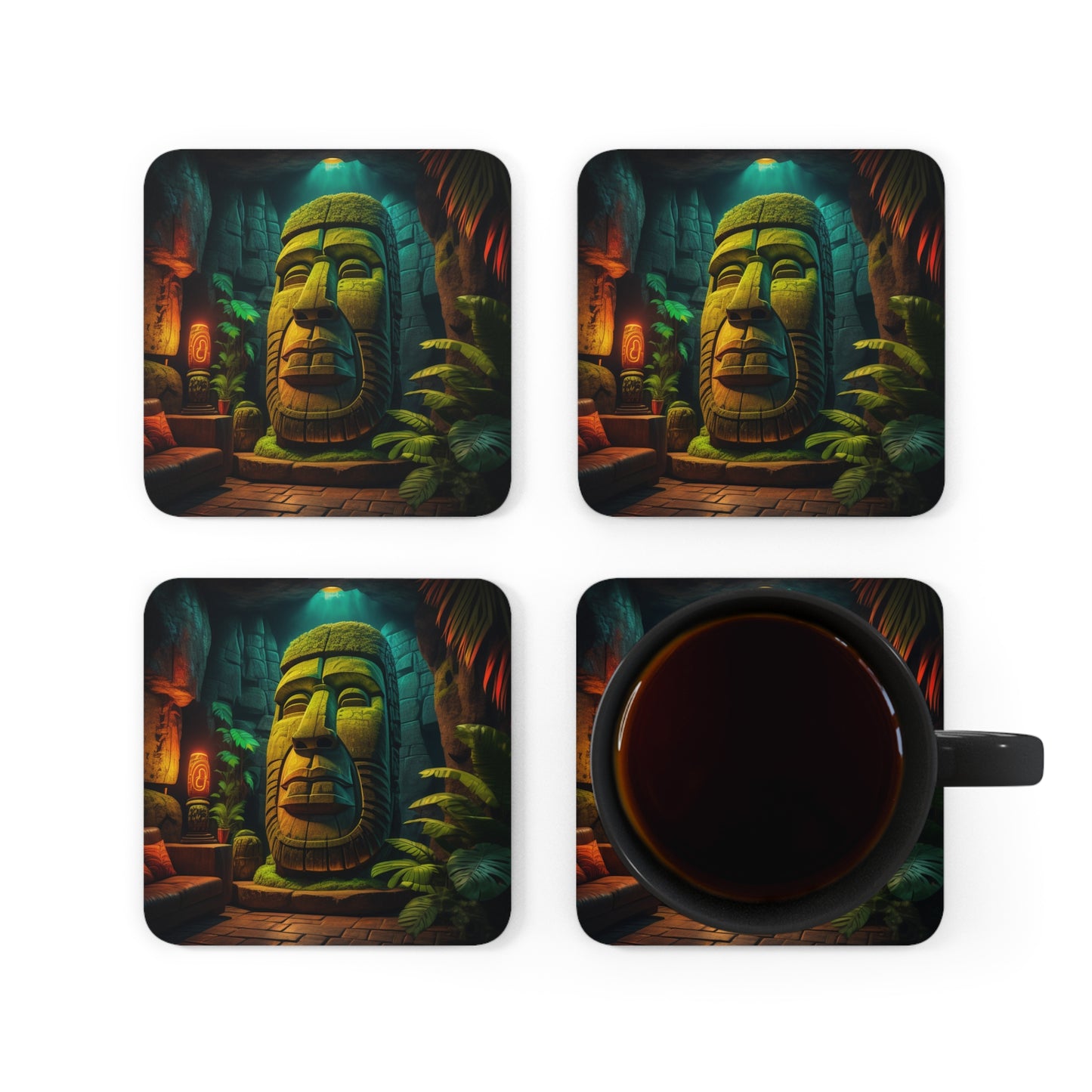 Tiki Coaster Set Corkwood