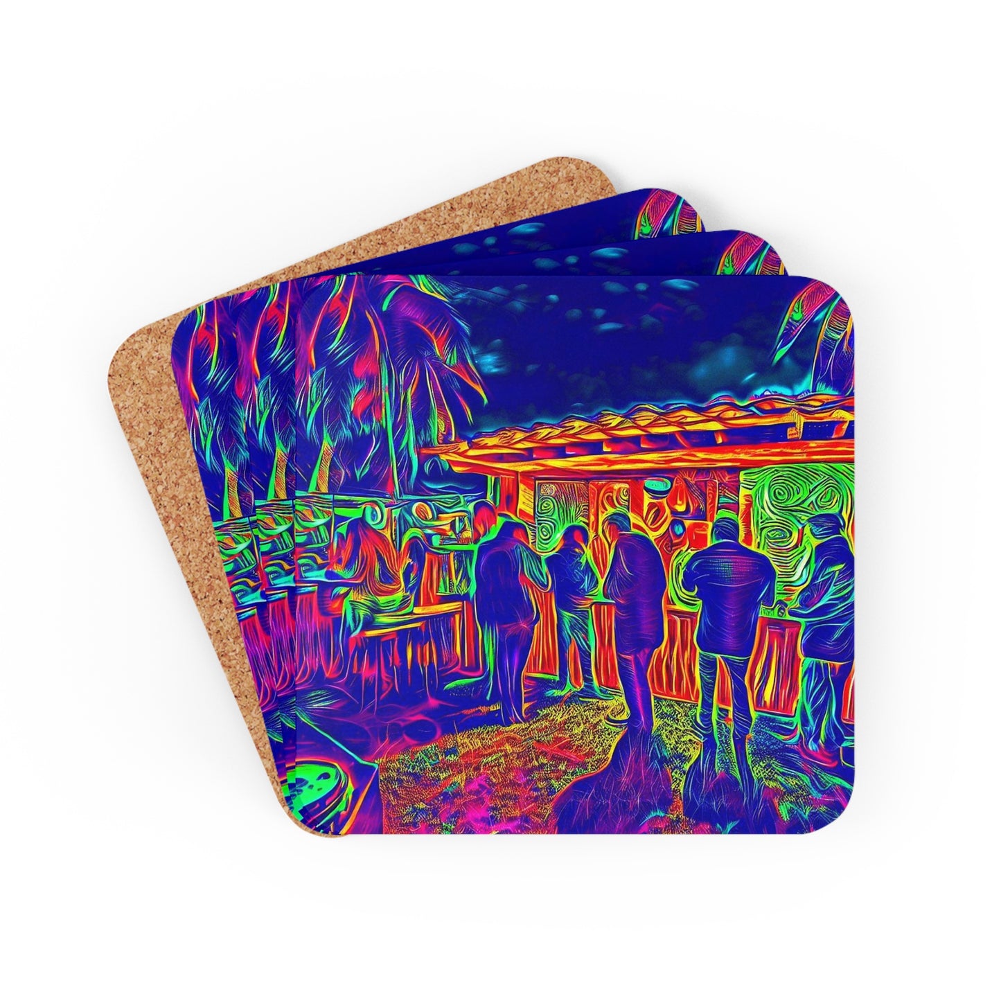 Tiki Coaster Set Corkwood