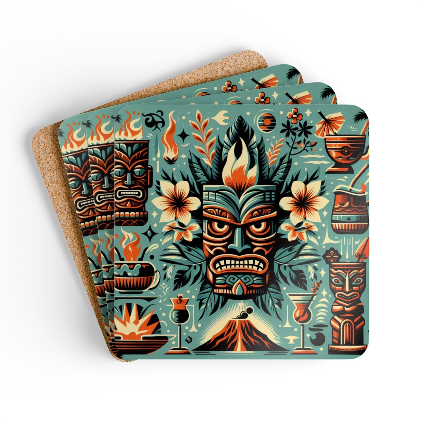 Tiki Corkwood Coaster Set