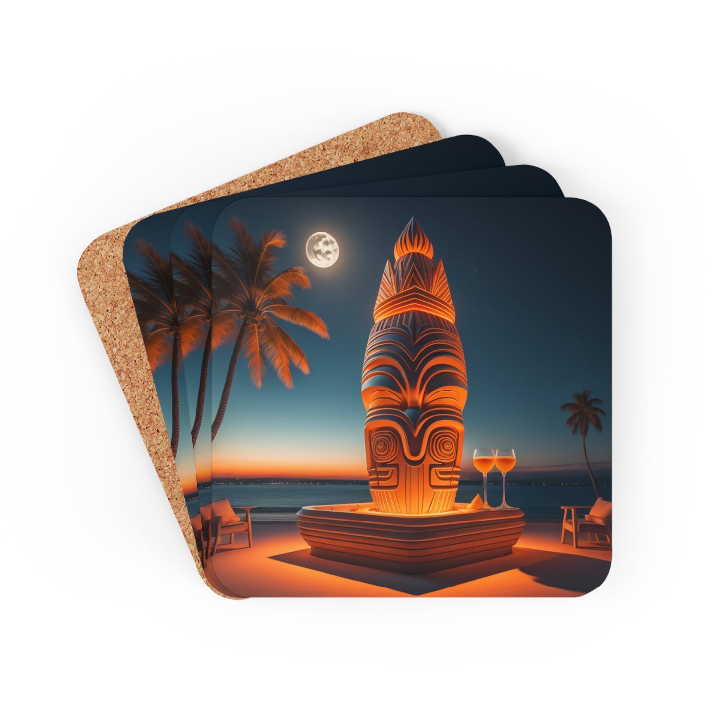 Tiki Coaster Set Corkwood