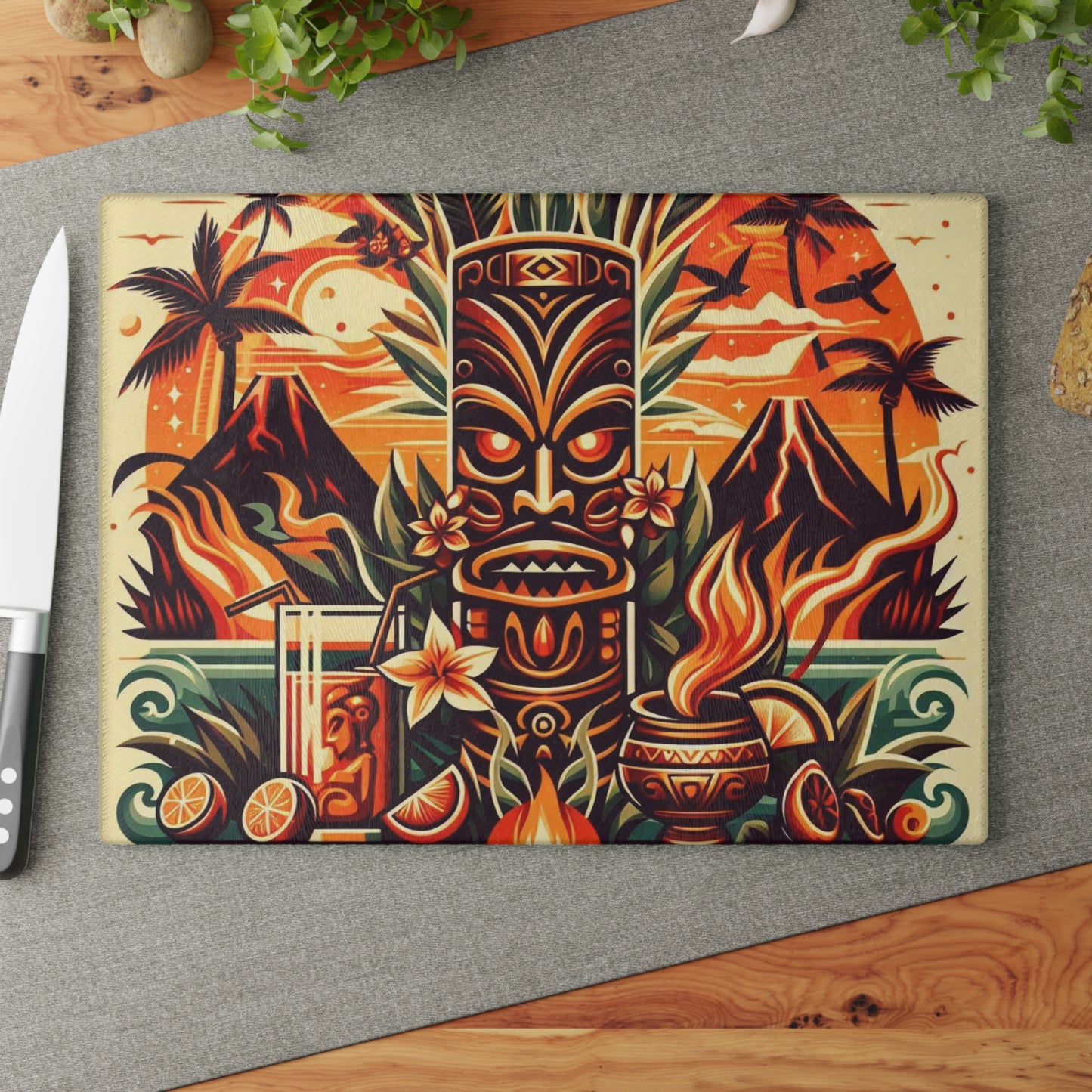 Tiki Art Glass Cutting Board