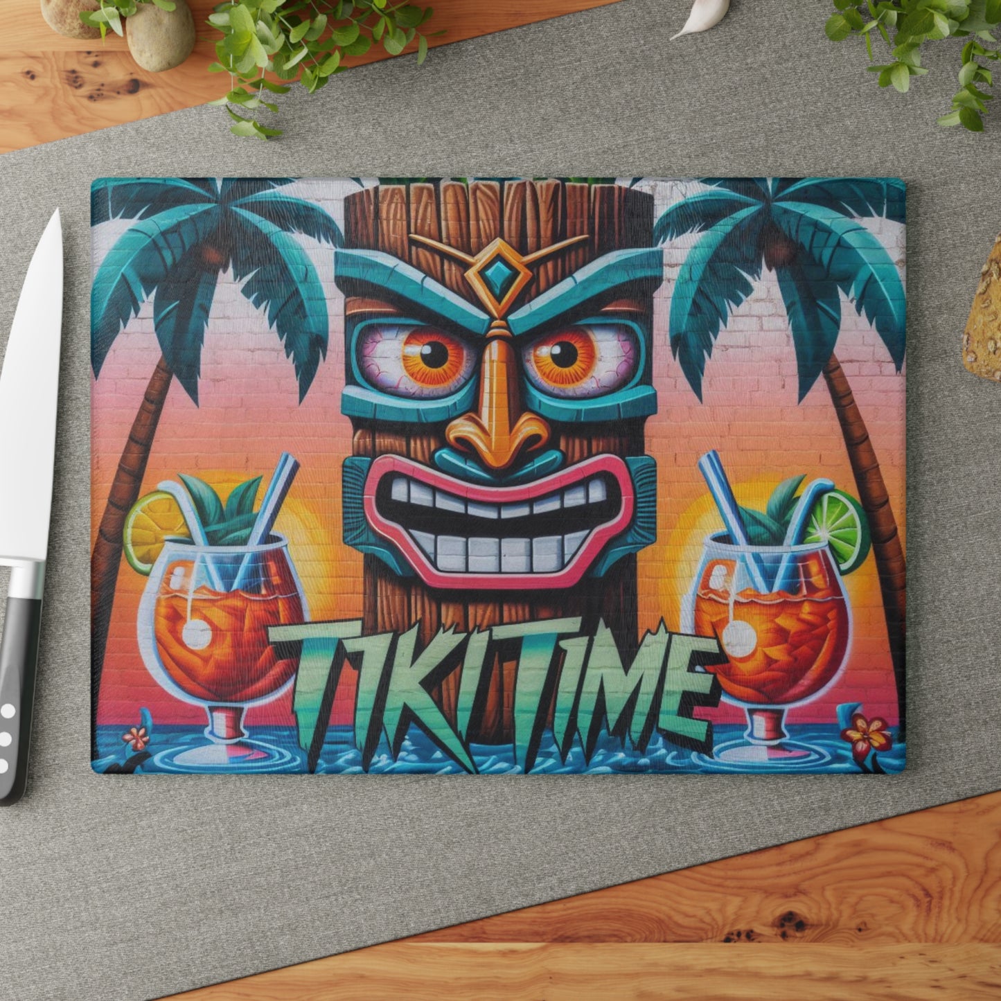 Tiki Art Glass Cutting Board