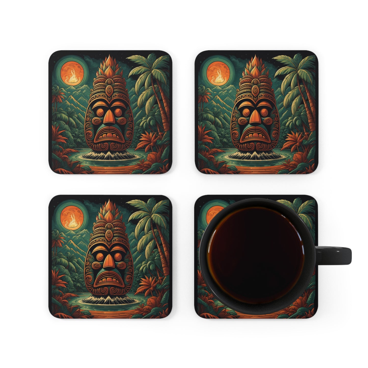 Tiki Coaster Set Corkwood