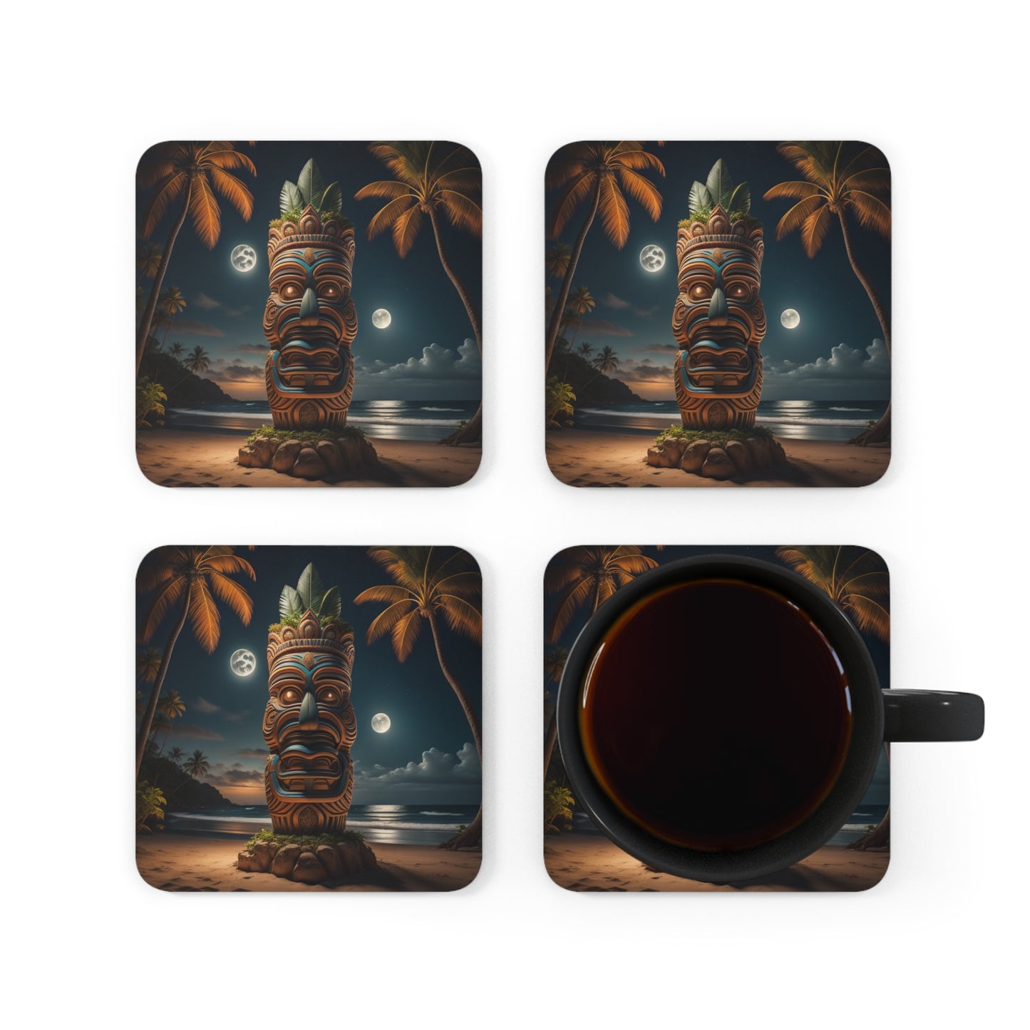 Tiki Coaster Set Corkwood