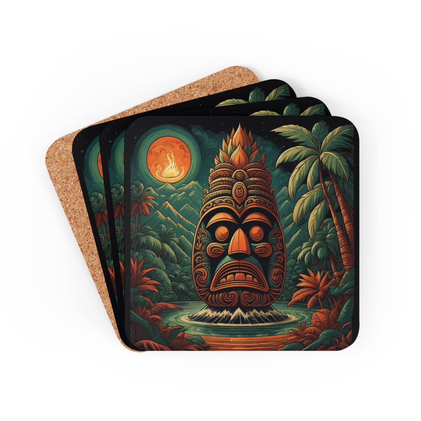 Tiki Coaster Set Corkwood