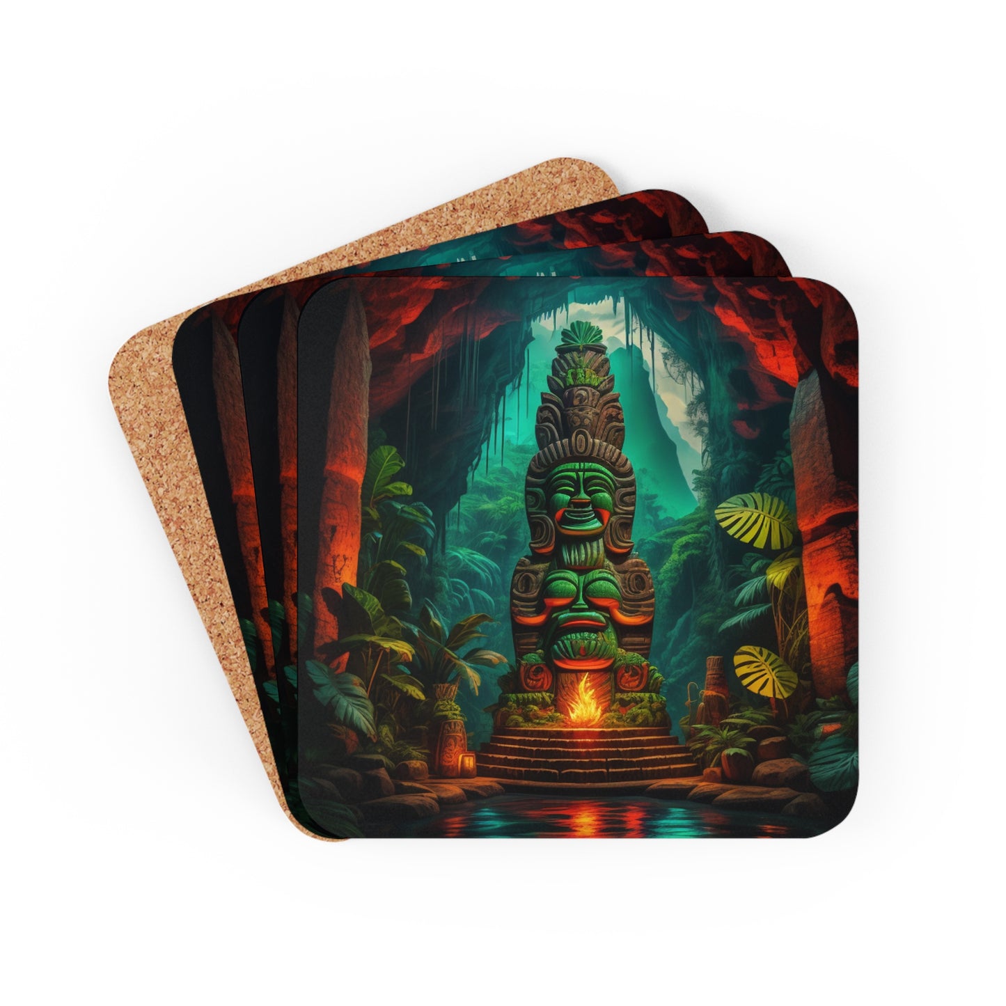 Tiki Coaster Set Corkwood