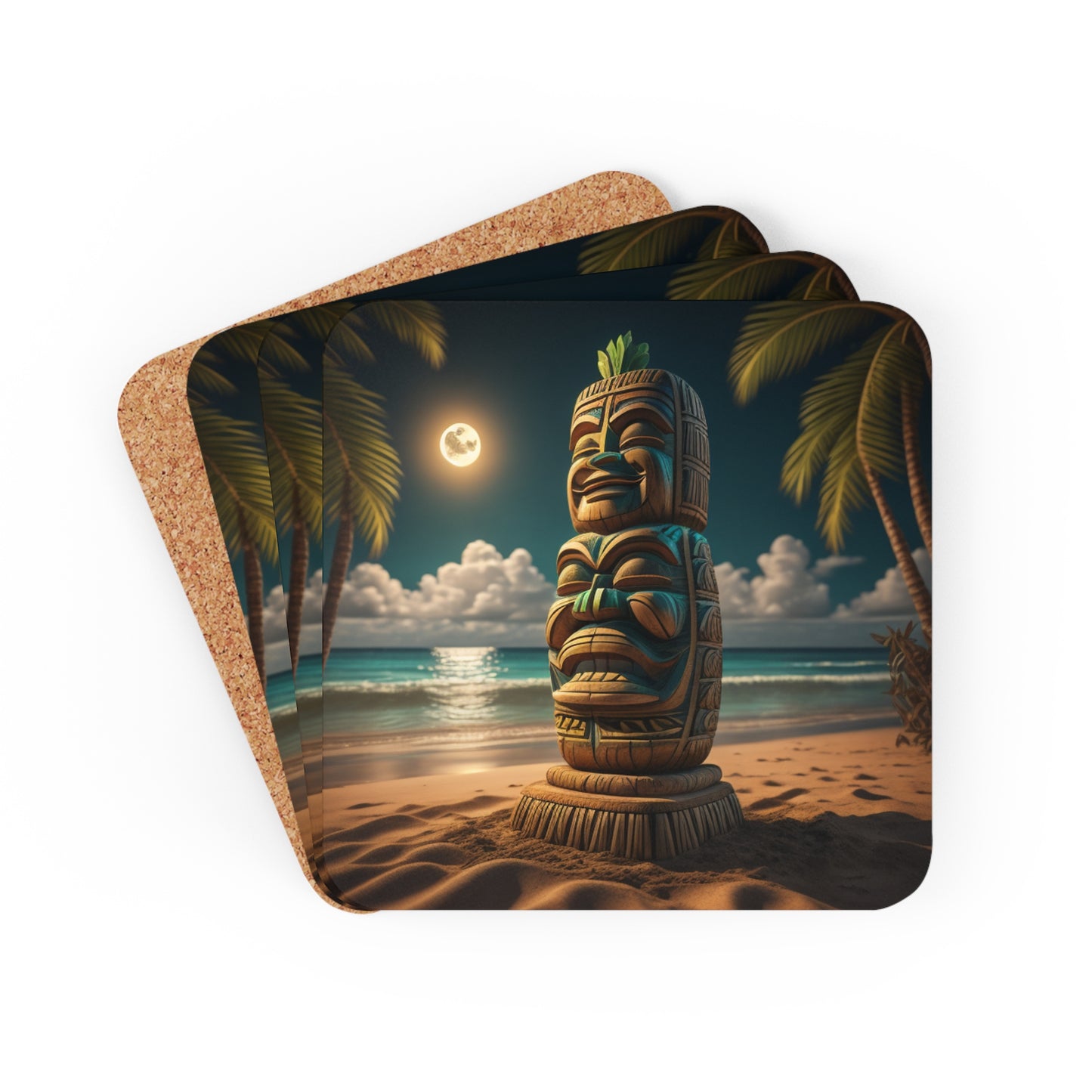 Tiki Coaster Set Corkwood